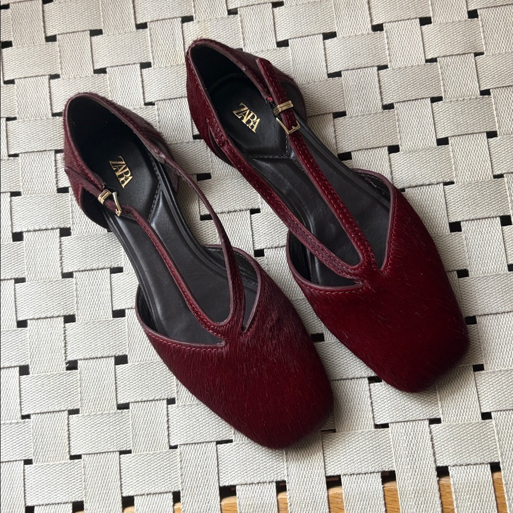 Zara Strappy Furskin Leather Ballet flats with Buckle Detail women’s 36 US 6 - Picture 6 of 10